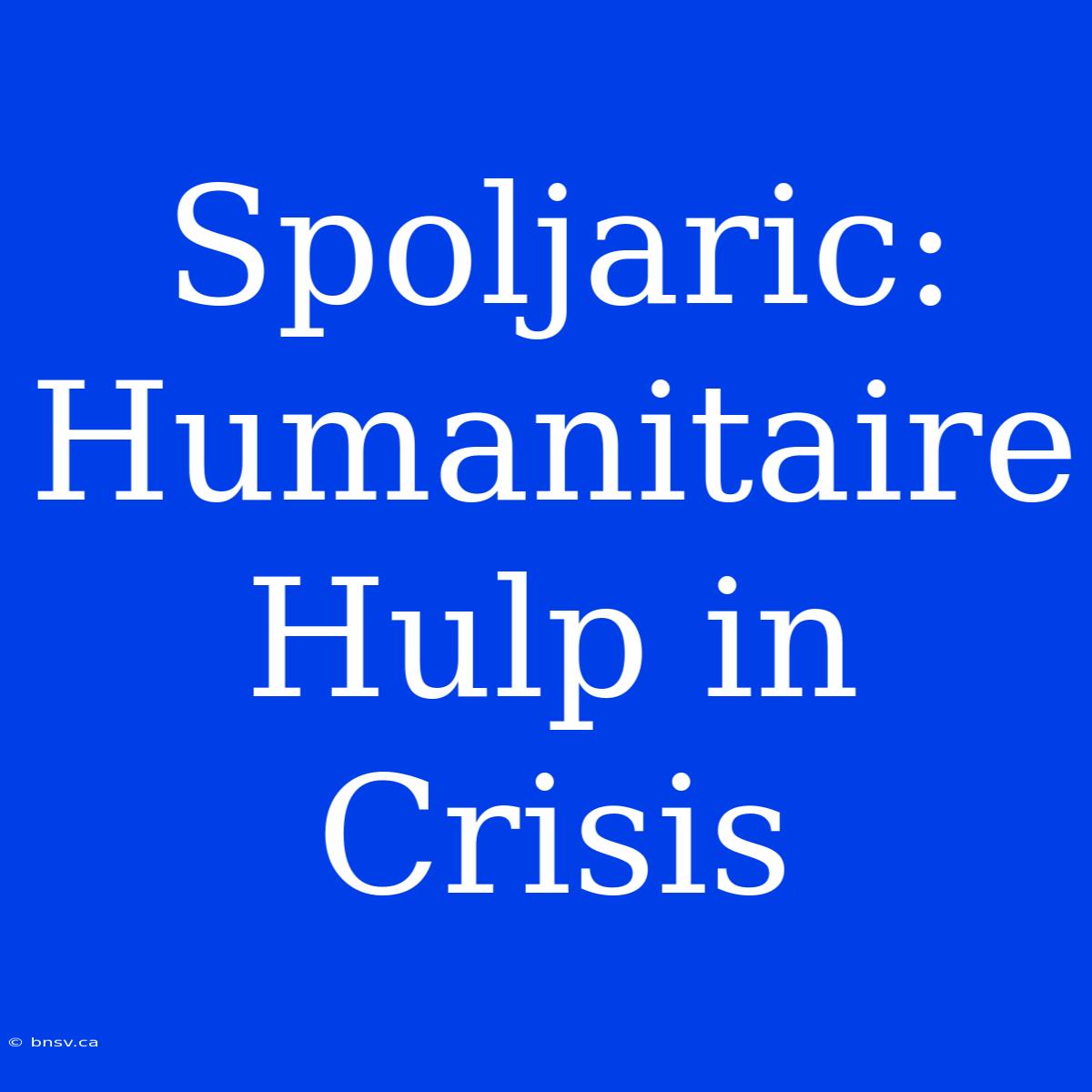 Spoljaric: Humanitaire Hulp In Crisis