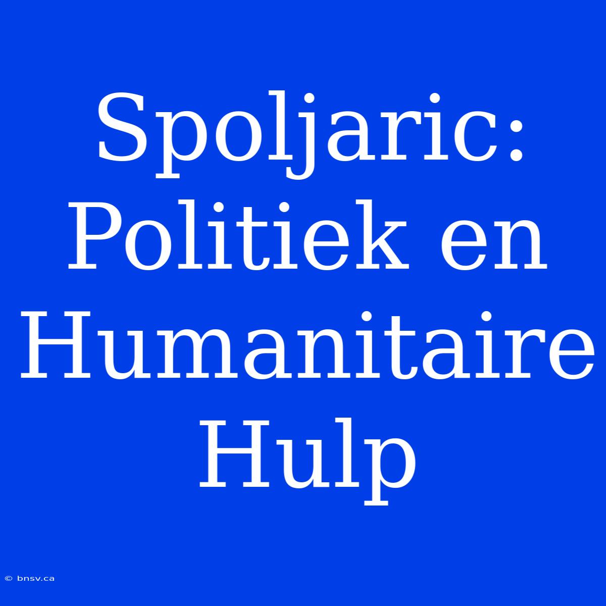 Spoljaric: Politiek En Humanitaire Hulp