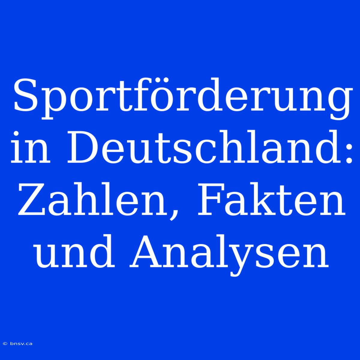 Sportförderung In Deutschland: Zahlen, Fakten Und Analysen