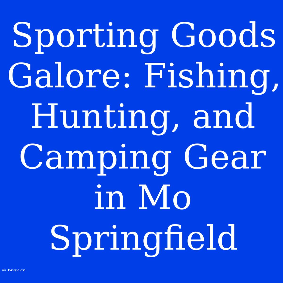 Sporting Goods Galore: Fishing, Hunting, And Camping Gear In Mo Springfield