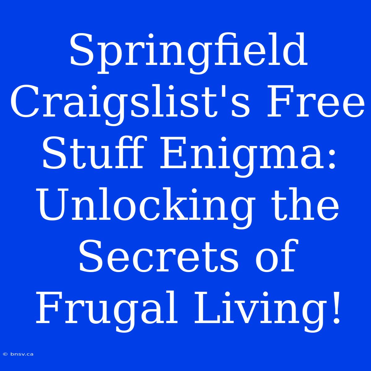 Springfield Craigslist's Free Stuff Enigma: Unlocking The Secrets Of Frugal Living!