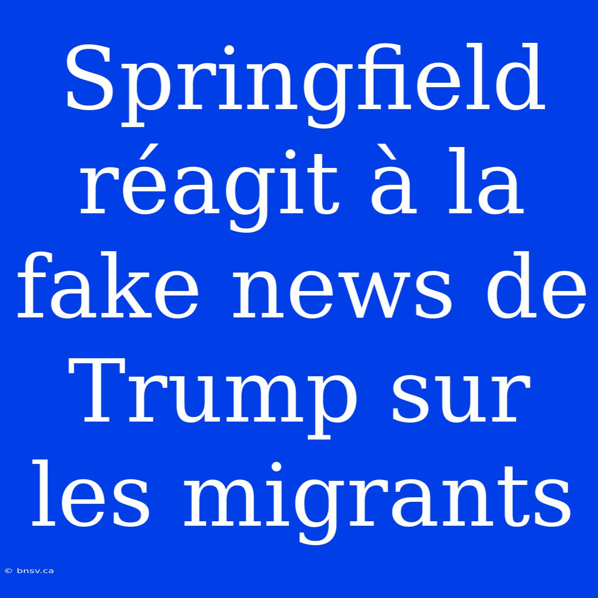 Springfield Réagit À La Fake News De Trump Sur Les Migrants