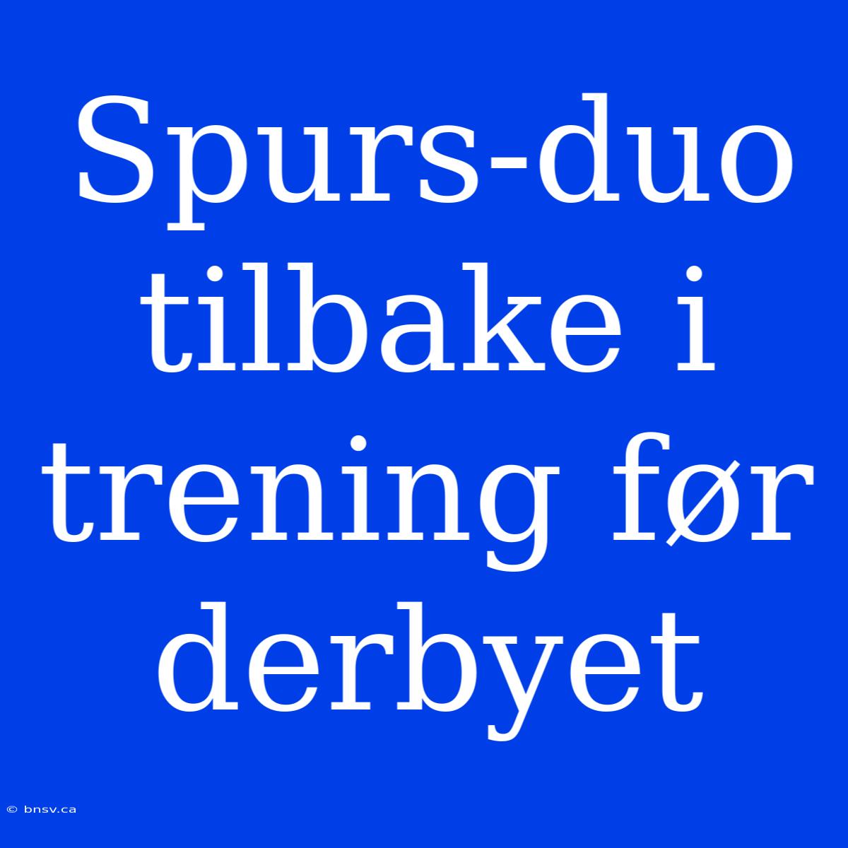 Spurs-duo Tilbake I Trening Før Derbyet