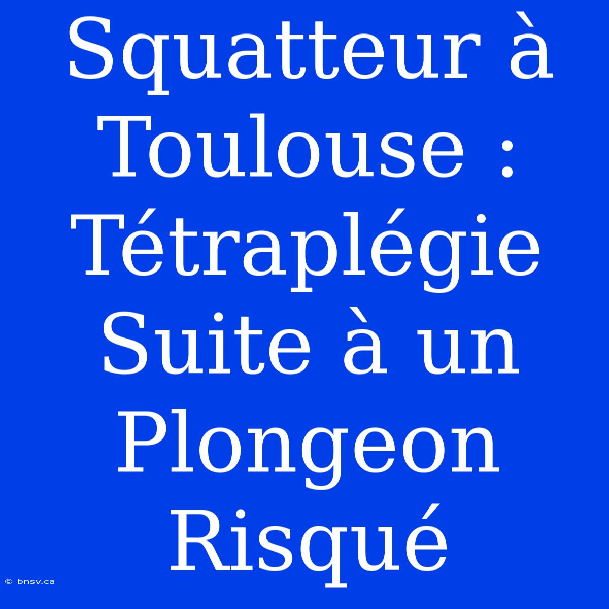 Squatteur À Toulouse : Tétraplégie Suite À Un Plongeon Risqué