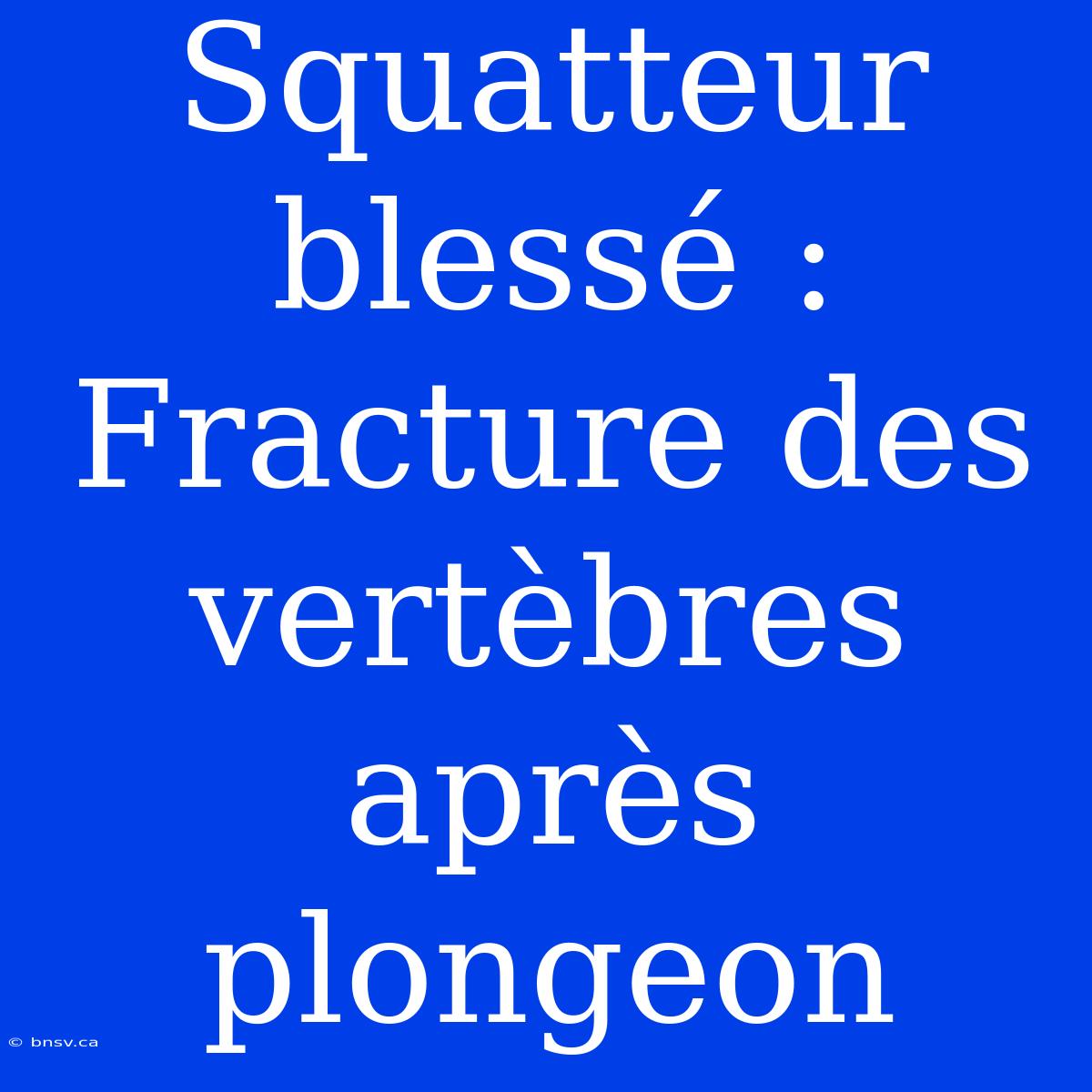 Squatteur Blessé : Fracture Des Vertèbres Après Plongeon