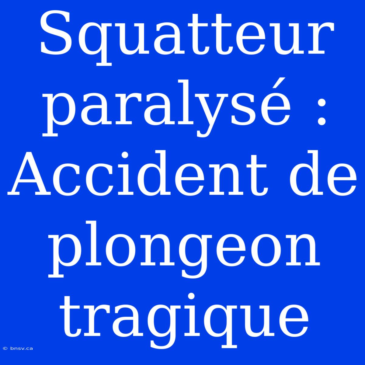 Squatteur Paralysé : Accident De Plongeon Tragique