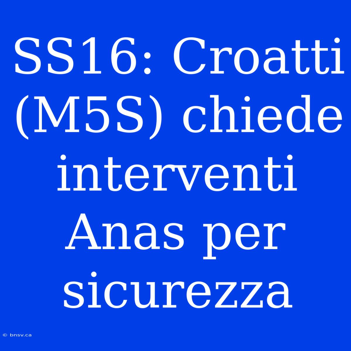 SS16: Croatti (M5S) Chiede Interventi Anas Per Sicurezza