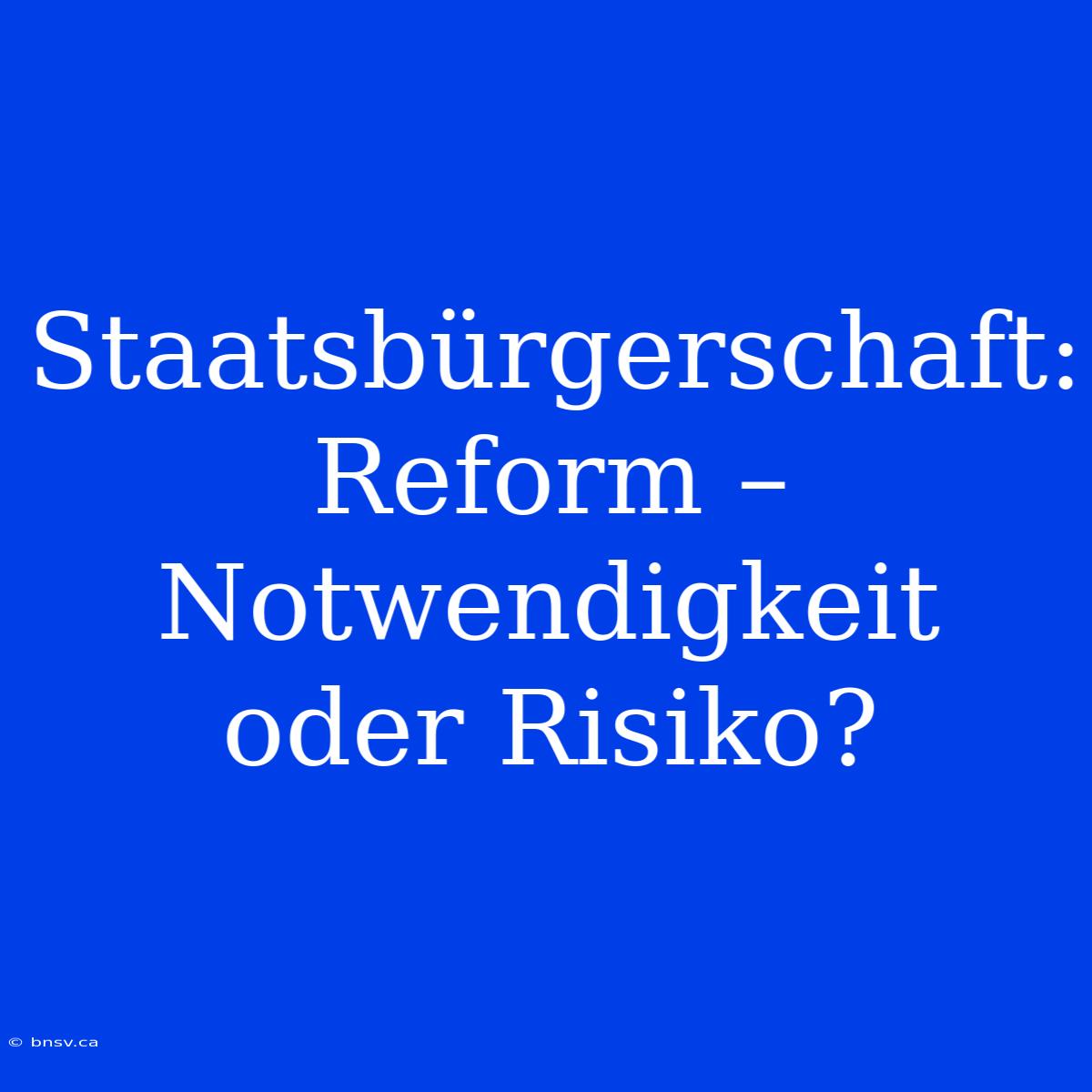 Staatsbürgerschaft: Reform – Notwendigkeit Oder Risiko?