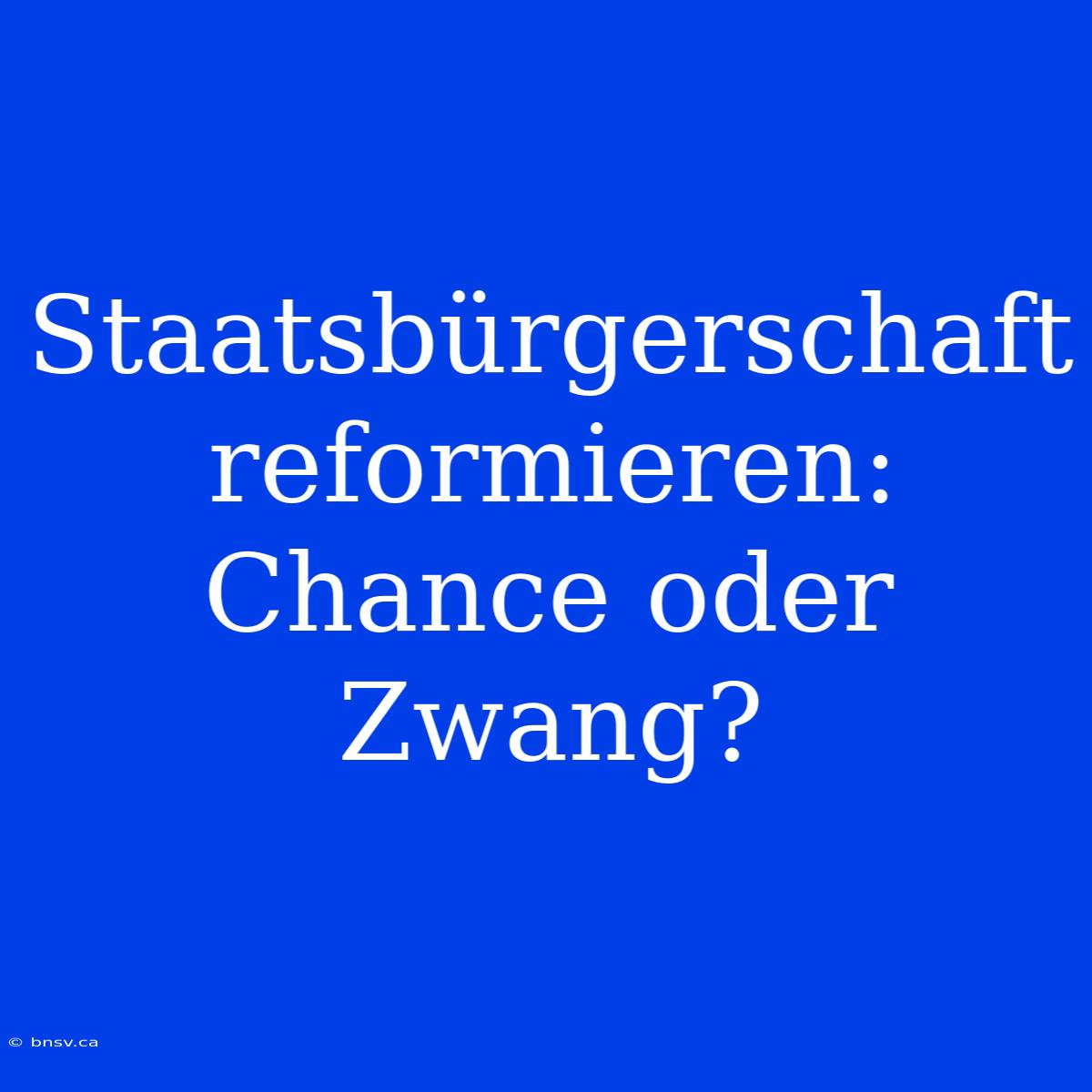 Staatsbürgerschaft Reformieren: Chance Oder Zwang?