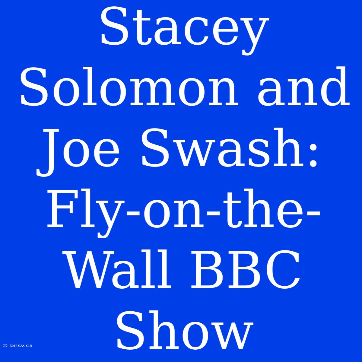 Stacey Solomon And Joe Swash: Fly-on-the-Wall BBC Show