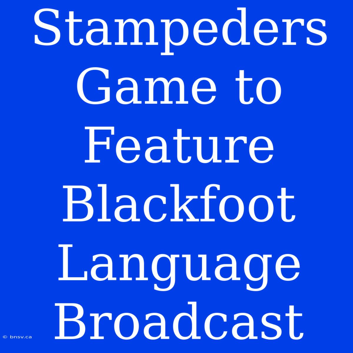 Stampeders Game To Feature Blackfoot Language Broadcast