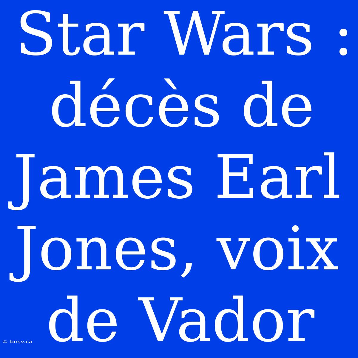 Star Wars : Décès De James Earl Jones, Voix De Vador