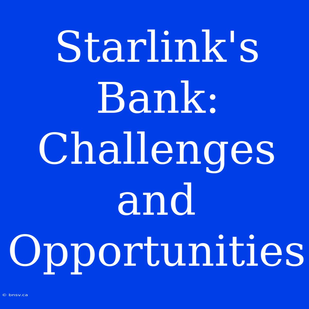 Starlink's Bank: Challenges And Opportunities