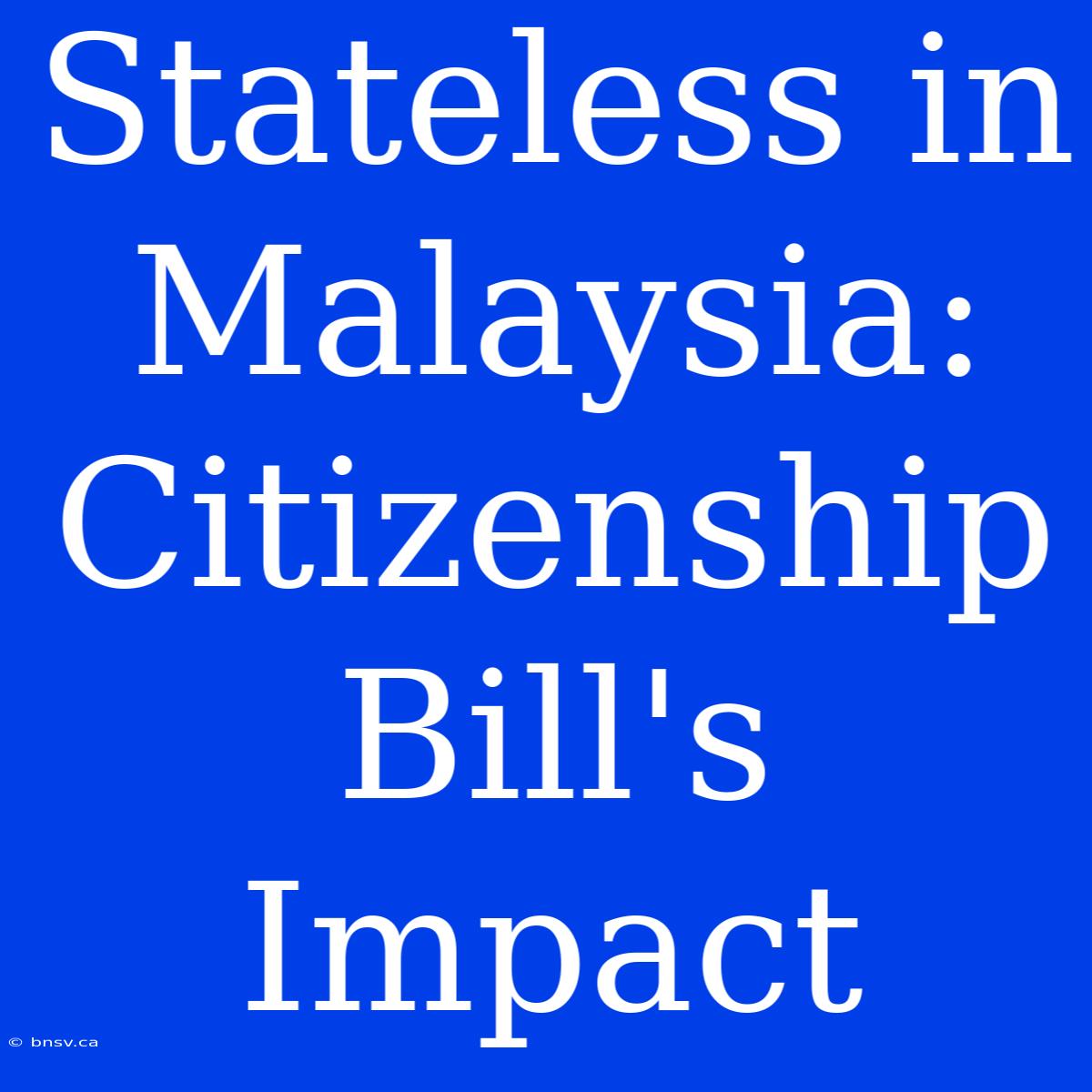 Stateless In Malaysia: Citizenship Bill's Impact