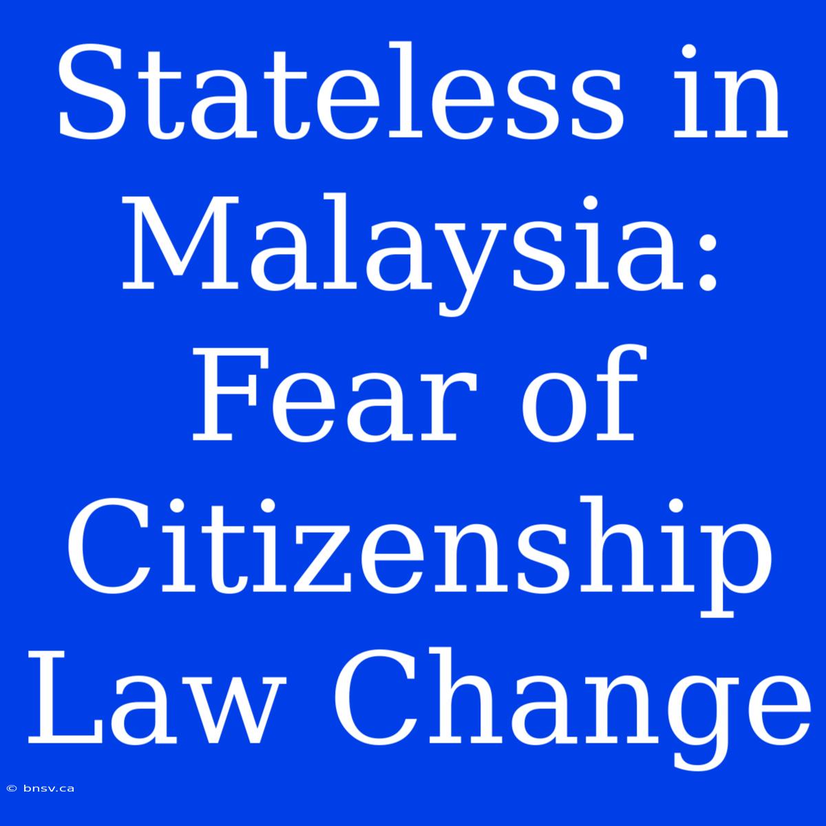 Stateless In Malaysia: Fear Of Citizenship Law Change