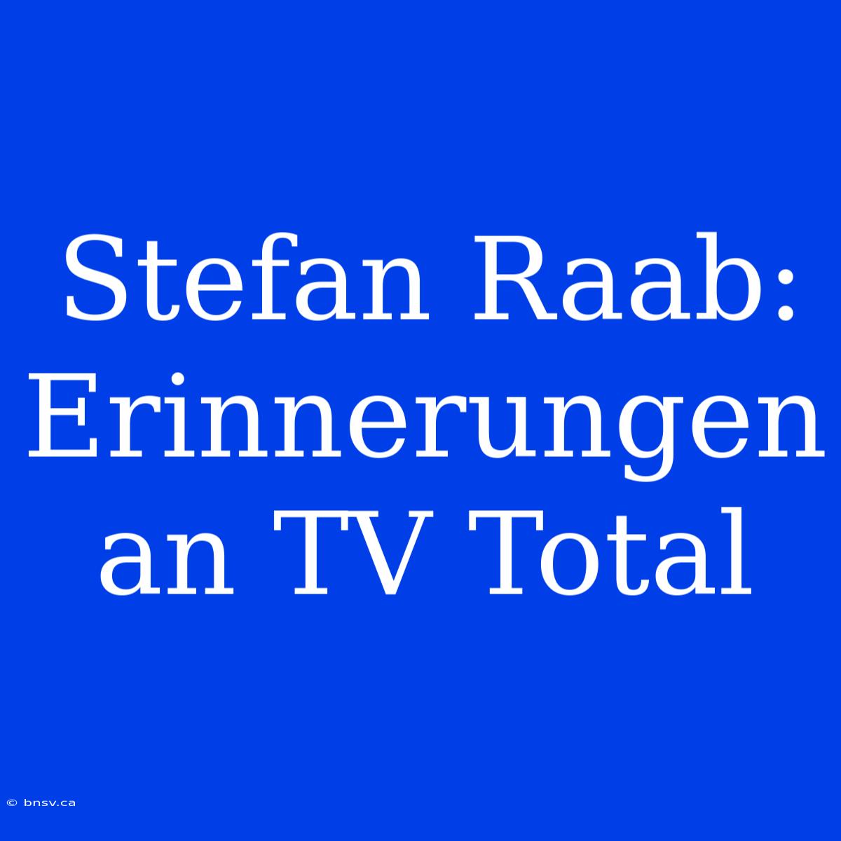 Stefan Raab: Erinnerungen An TV Total