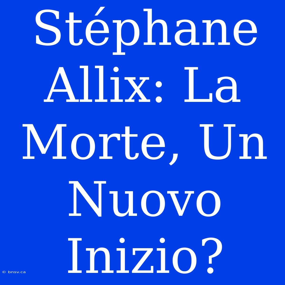 Stéphane Allix: La Morte, Un Nuovo Inizio?