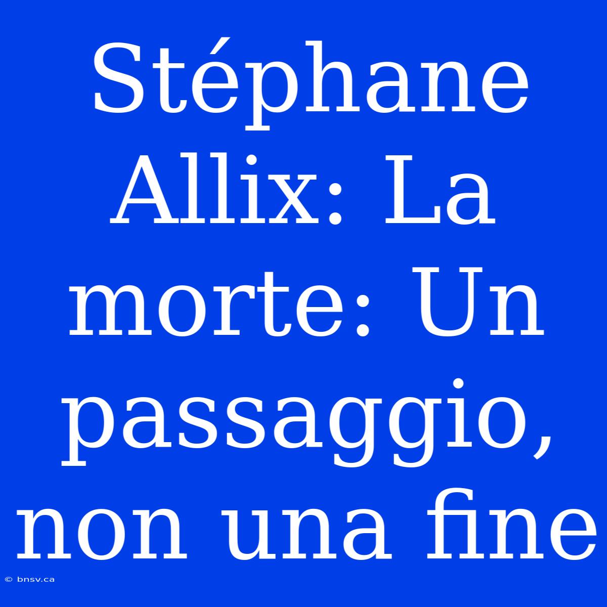 Stéphane Allix: La Morte: Un Passaggio, Non Una Fine