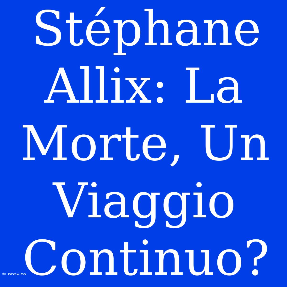 Stéphane Allix: La Morte, Un Viaggio Continuo?