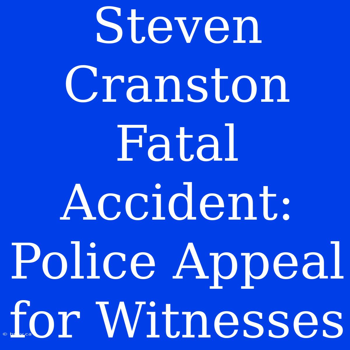 Steven Cranston Fatal Accident: Police Appeal For Witnesses