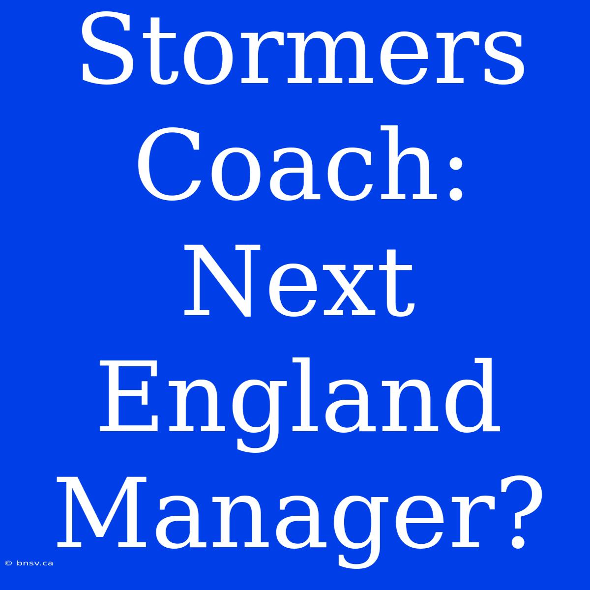 Stormers Coach: Next England Manager?