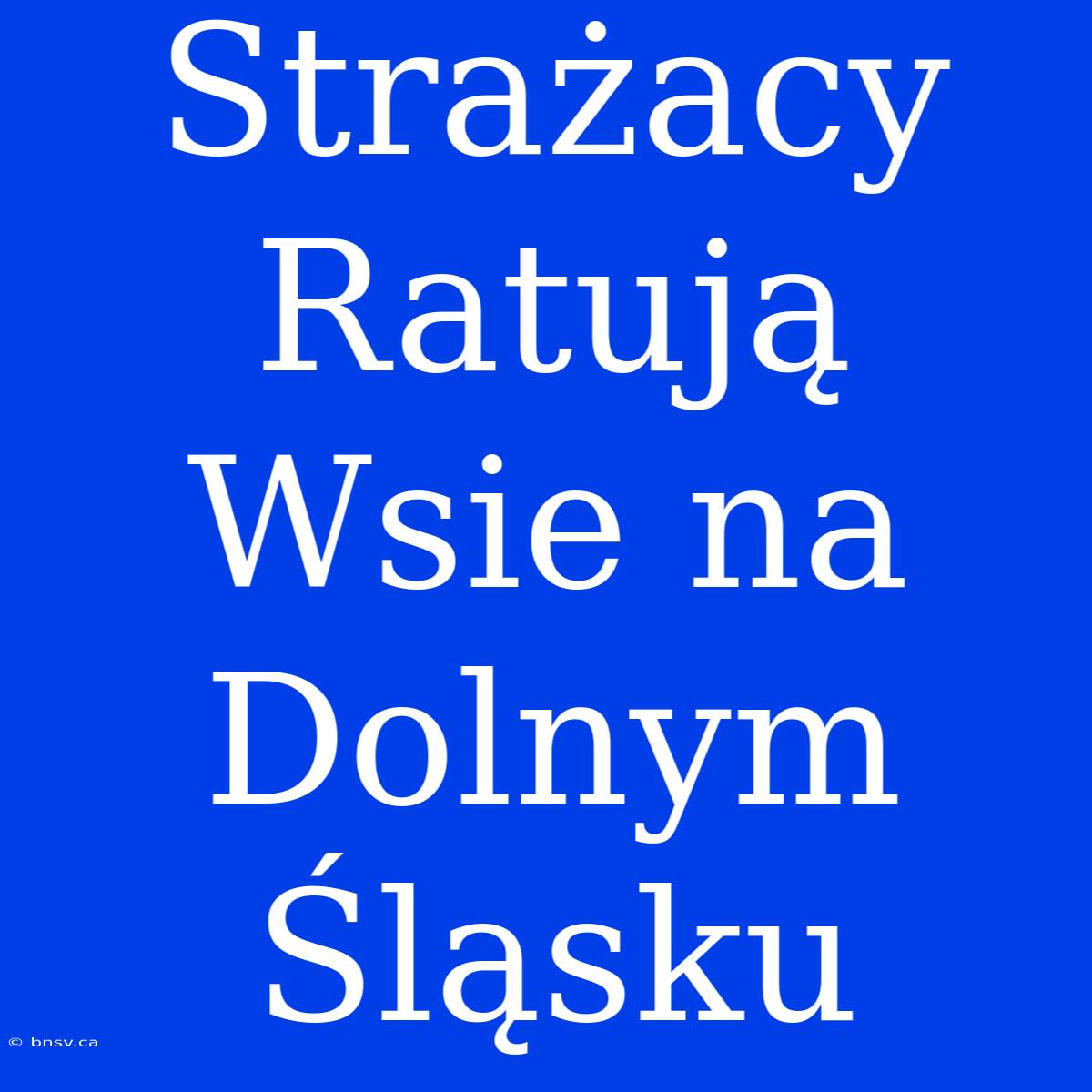 Strażacy Ratują Wsie Na Dolnym Śląsku