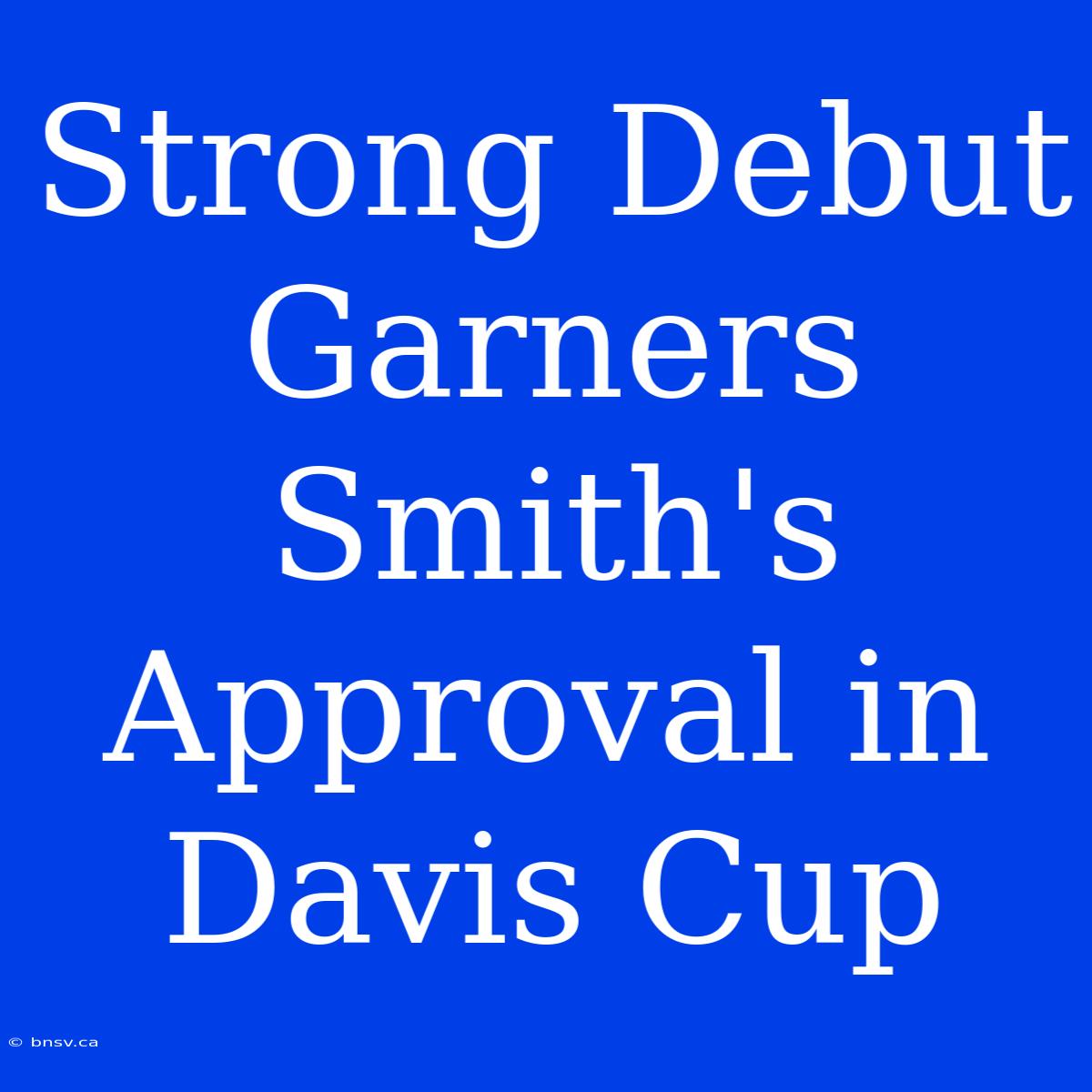 Strong Debut Garners Smith's Approval In Davis Cup