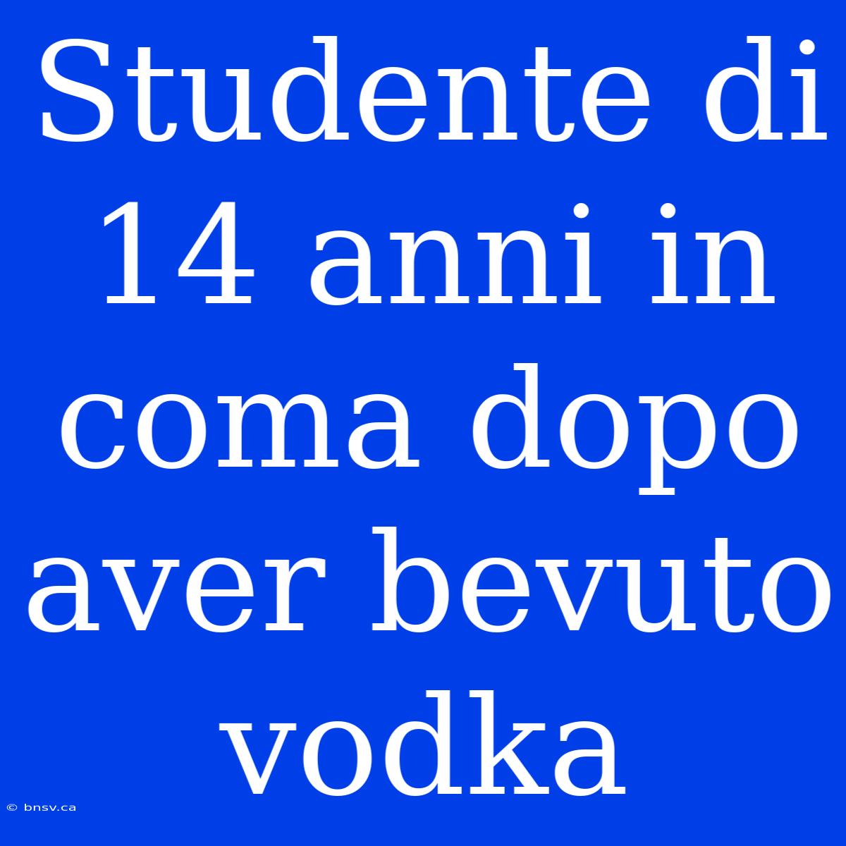 Studente Di 14 Anni In Coma Dopo Aver Bevuto Vodka