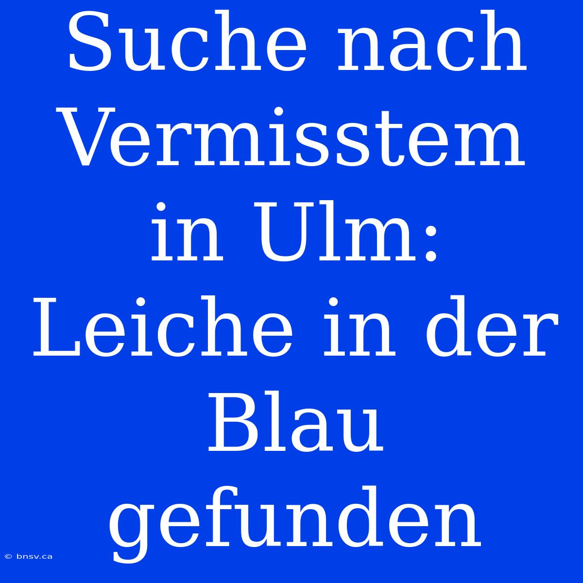 Suche Nach Vermisstem In Ulm: Leiche In Der Blau Gefunden