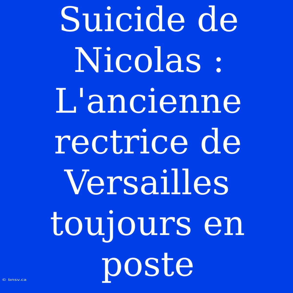 Suicide De Nicolas : L'ancienne Rectrice De Versailles Toujours En Poste