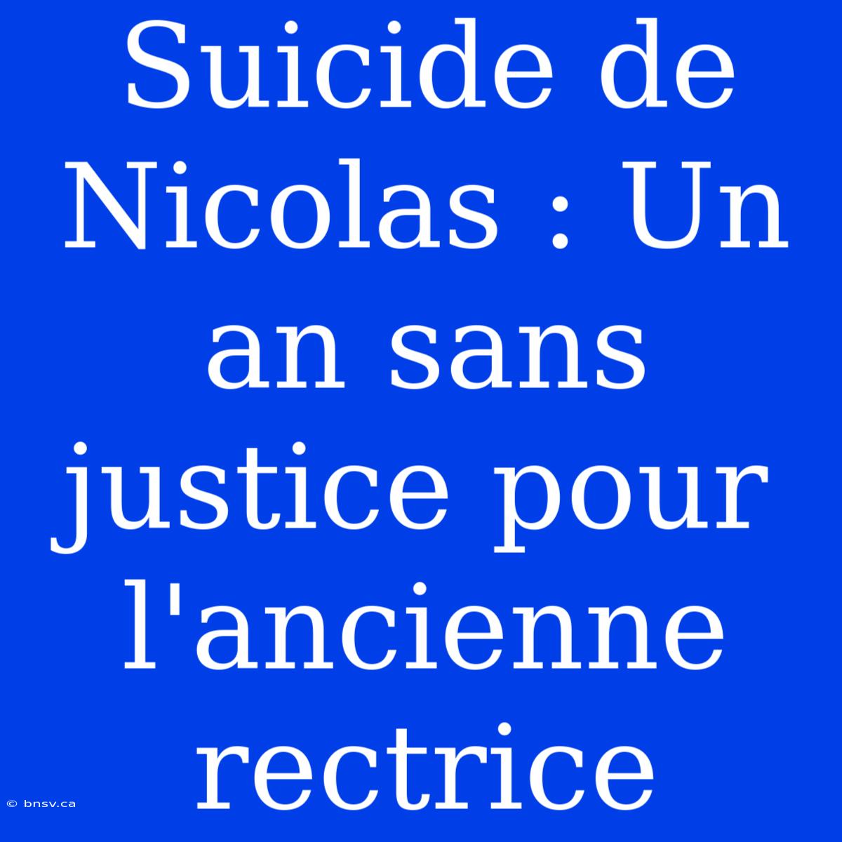 Suicide De Nicolas : Un An Sans Justice Pour L'ancienne Rectrice