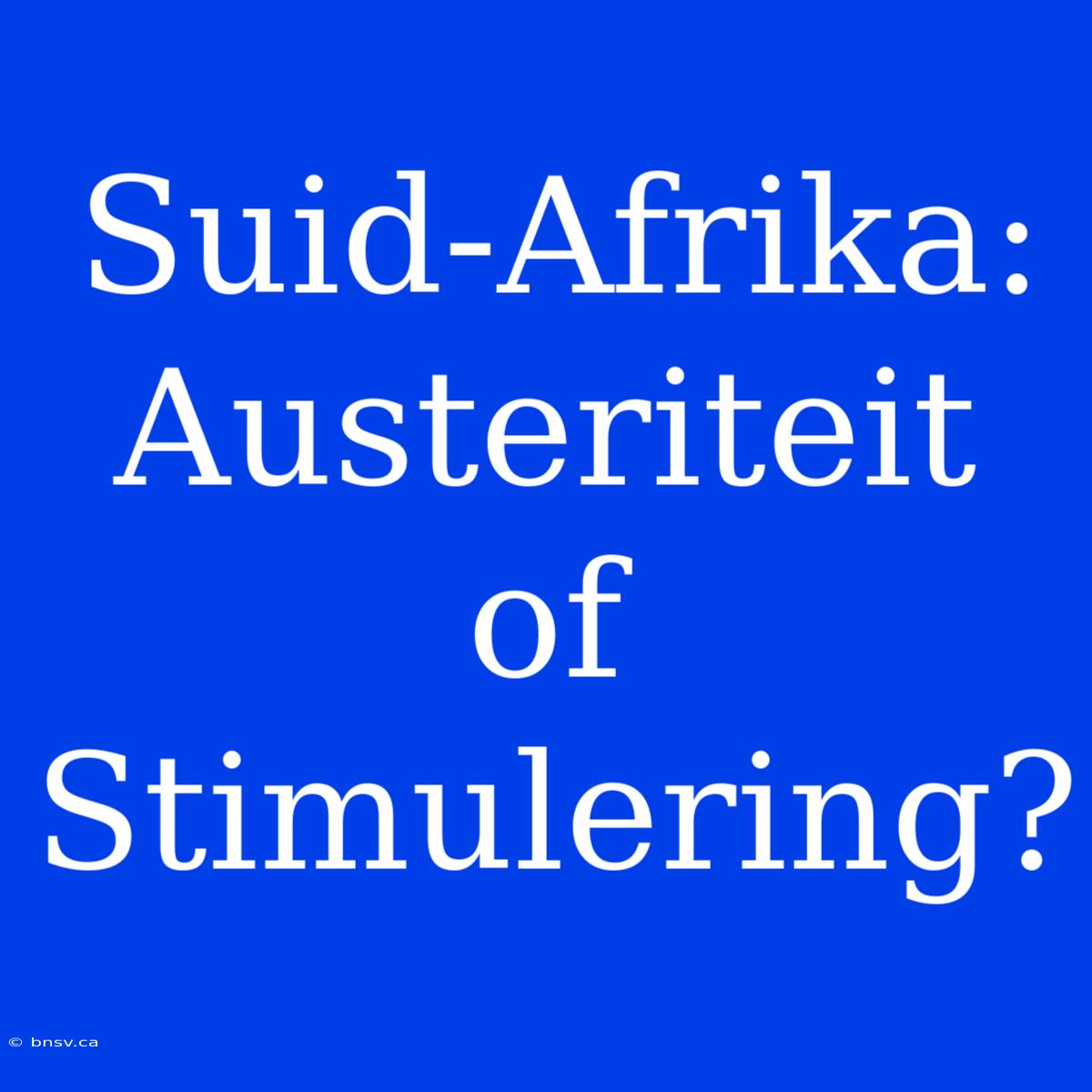 Suid-Afrika: Austeriteit Of Stimulering?