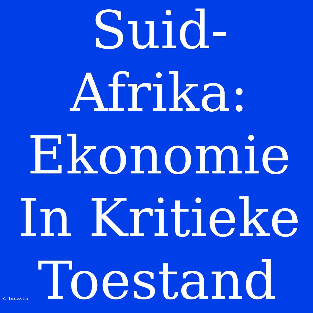 Suid-Afrika: Ekonomie In Kritieke Toestand