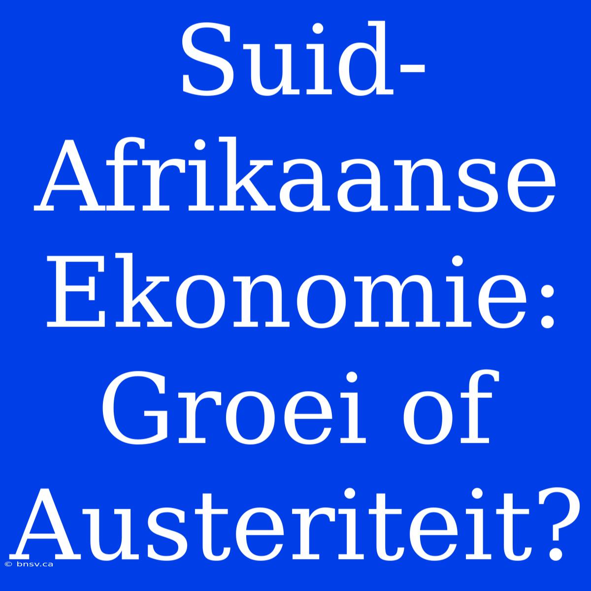 Suid-Afrikaanse Ekonomie: Groei Of Austeriteit?