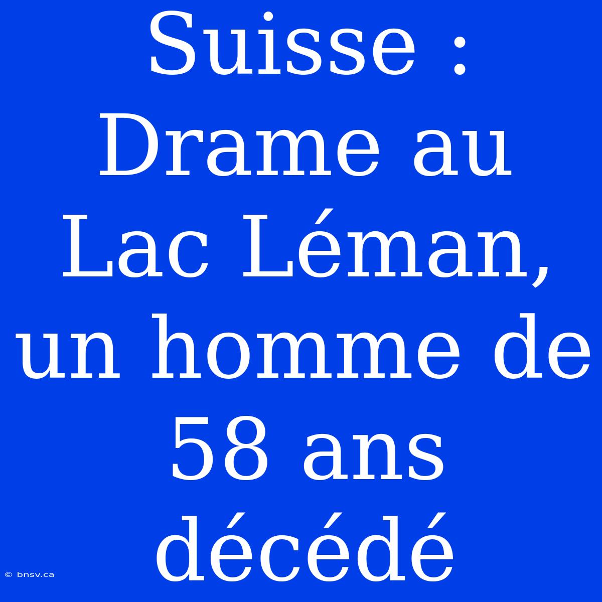 Suisse : Drame Au Lac Léman, Un Homme De 58 Ans Décédé