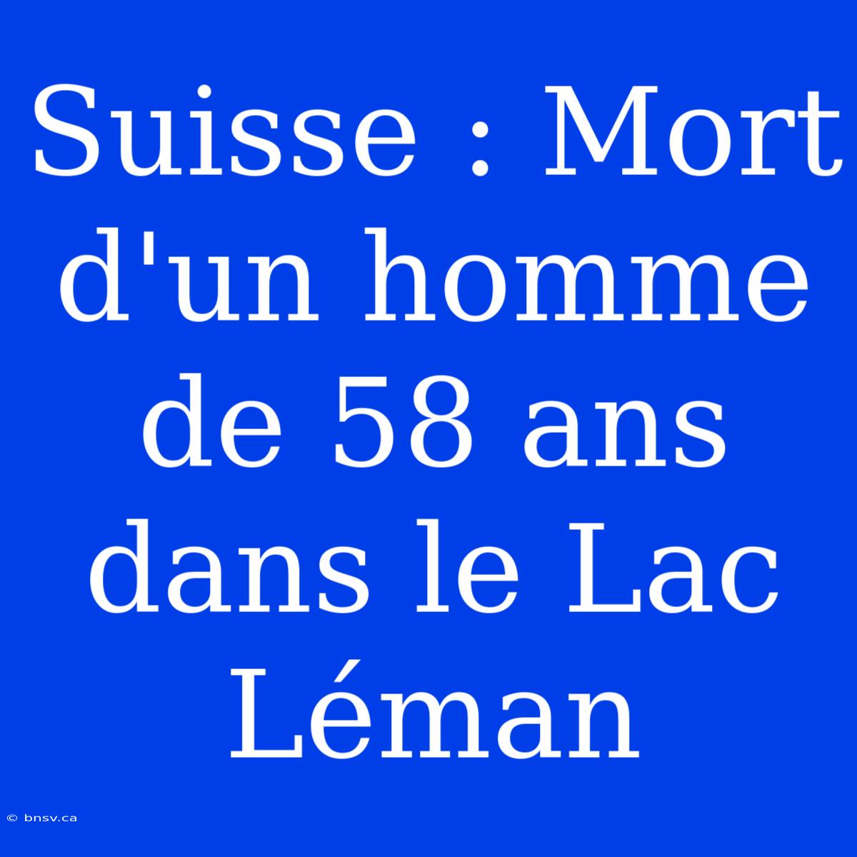 Suisse : Mort D'un Homme De 58 Ans Dans Le Lac Léman