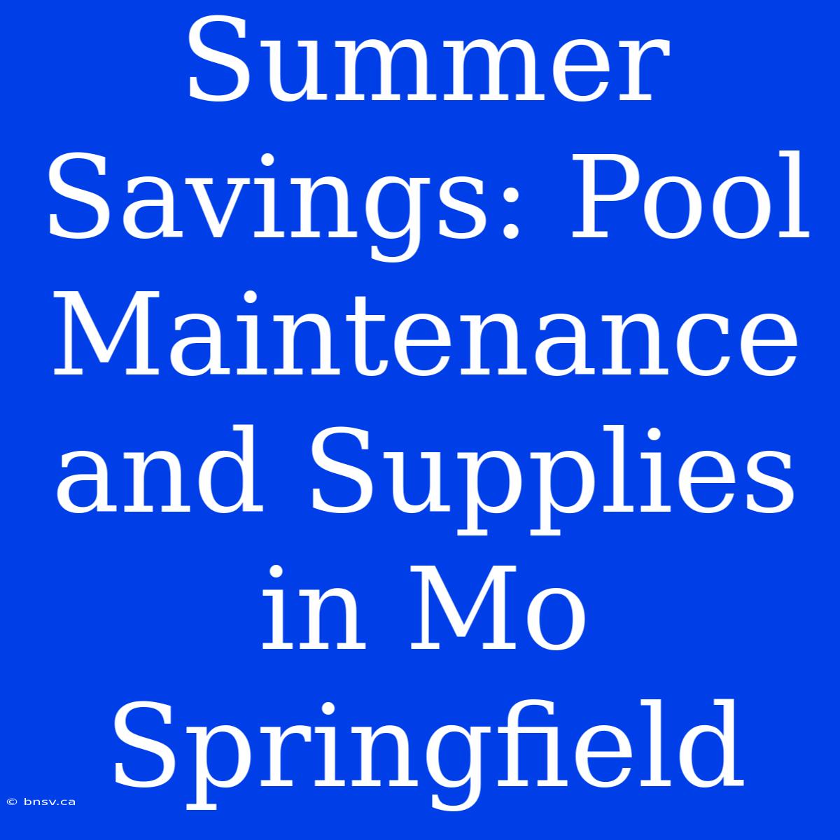 Summer Savings: Pool Maintenance And Supplies In Mo Springfield