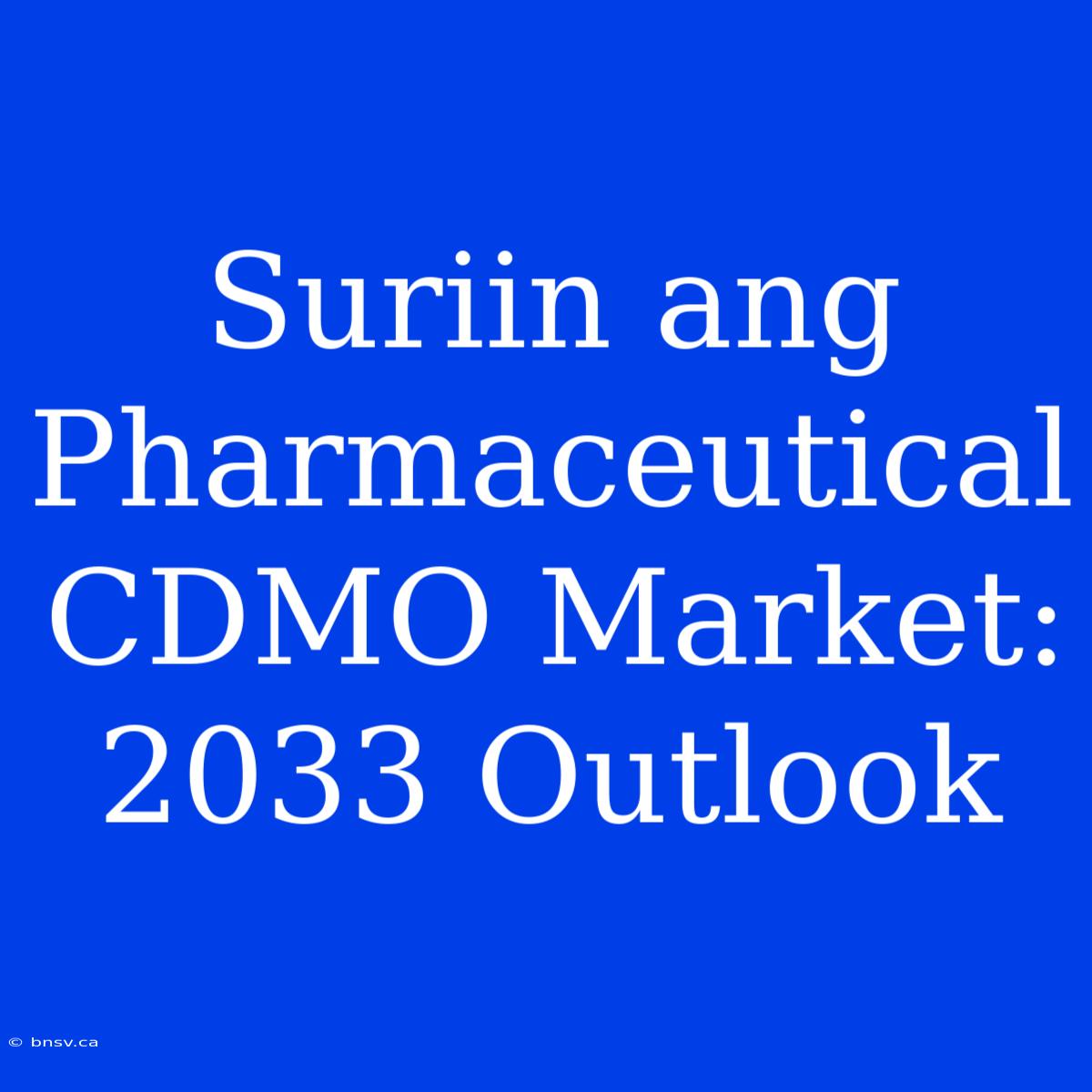 Suriin Ang Pharmaceutical CDMO Market: 2033 Outlook