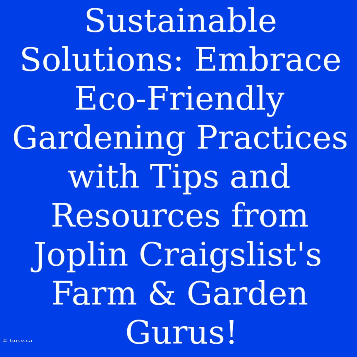 Sustainable Solutions: Embrace Eco-Friendly Gardening Practices With Tips And Resources From Joplin Craigslist's Farm & Garden Gurus!