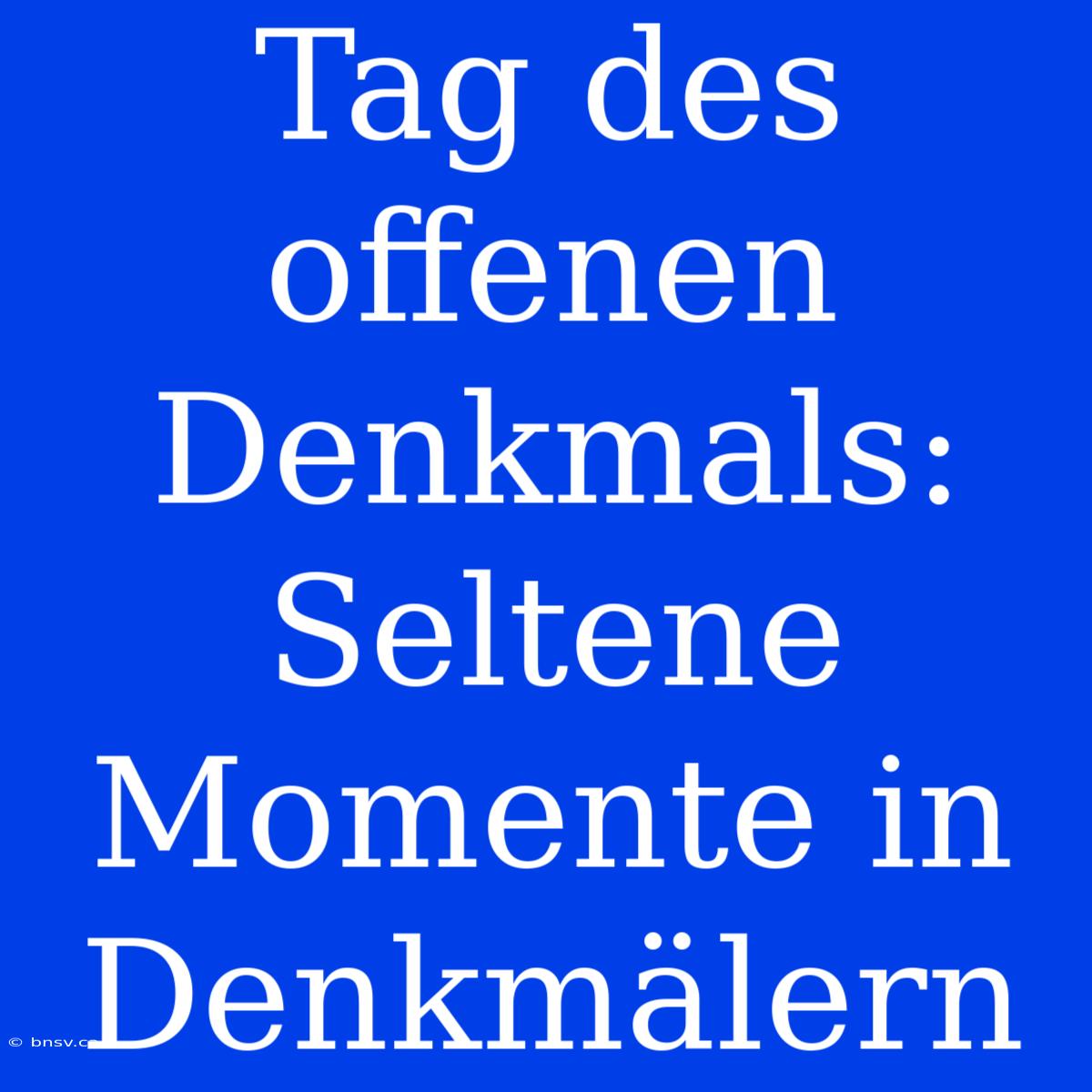 Tag Des Offenen Denkmals: Seltene Momente In Denkmälern