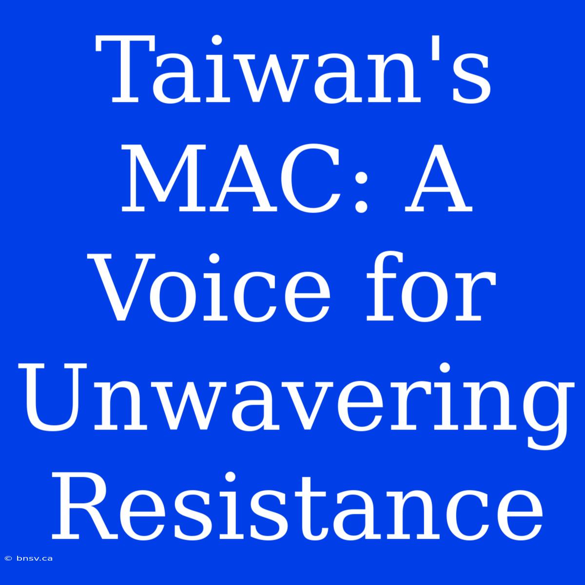 Taiwan's MAC: A Voice For Unwavering Resistance