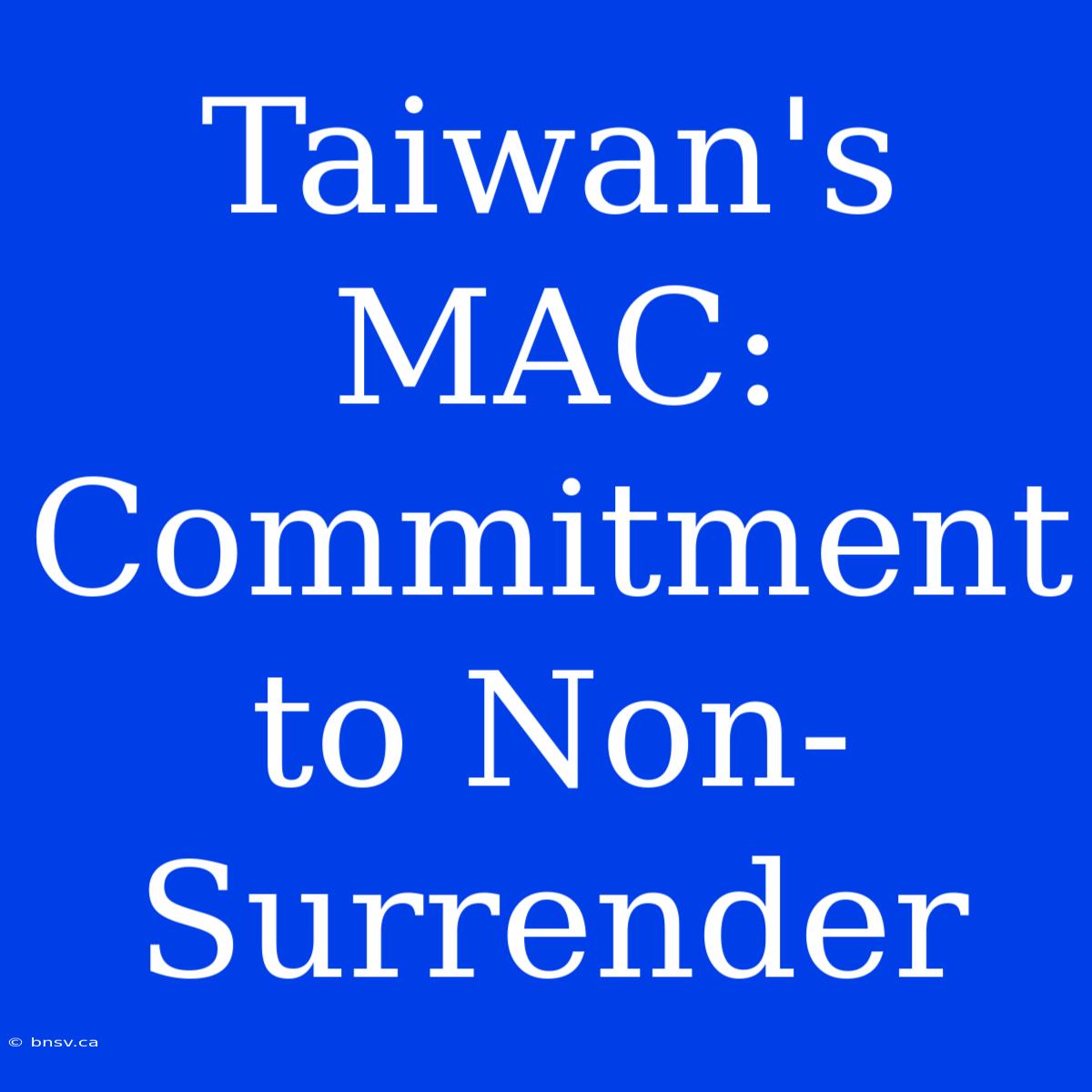 Taiwan's MAC: Commitment To Non-Surrender