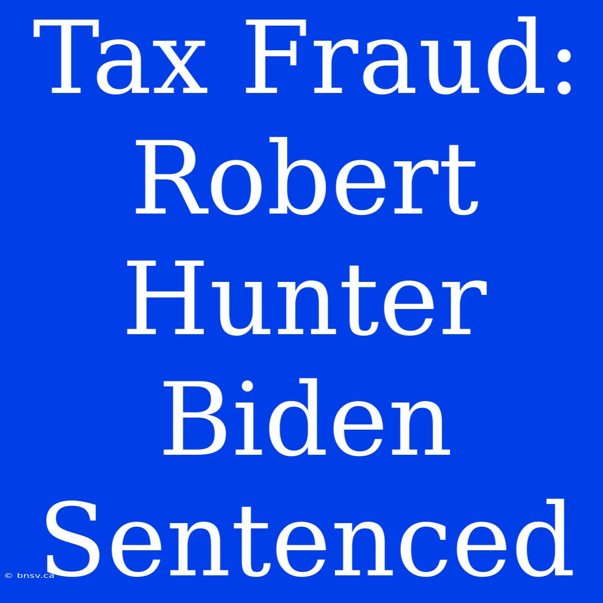 Tax Fraud: Robert Hunter Biden Sentenced