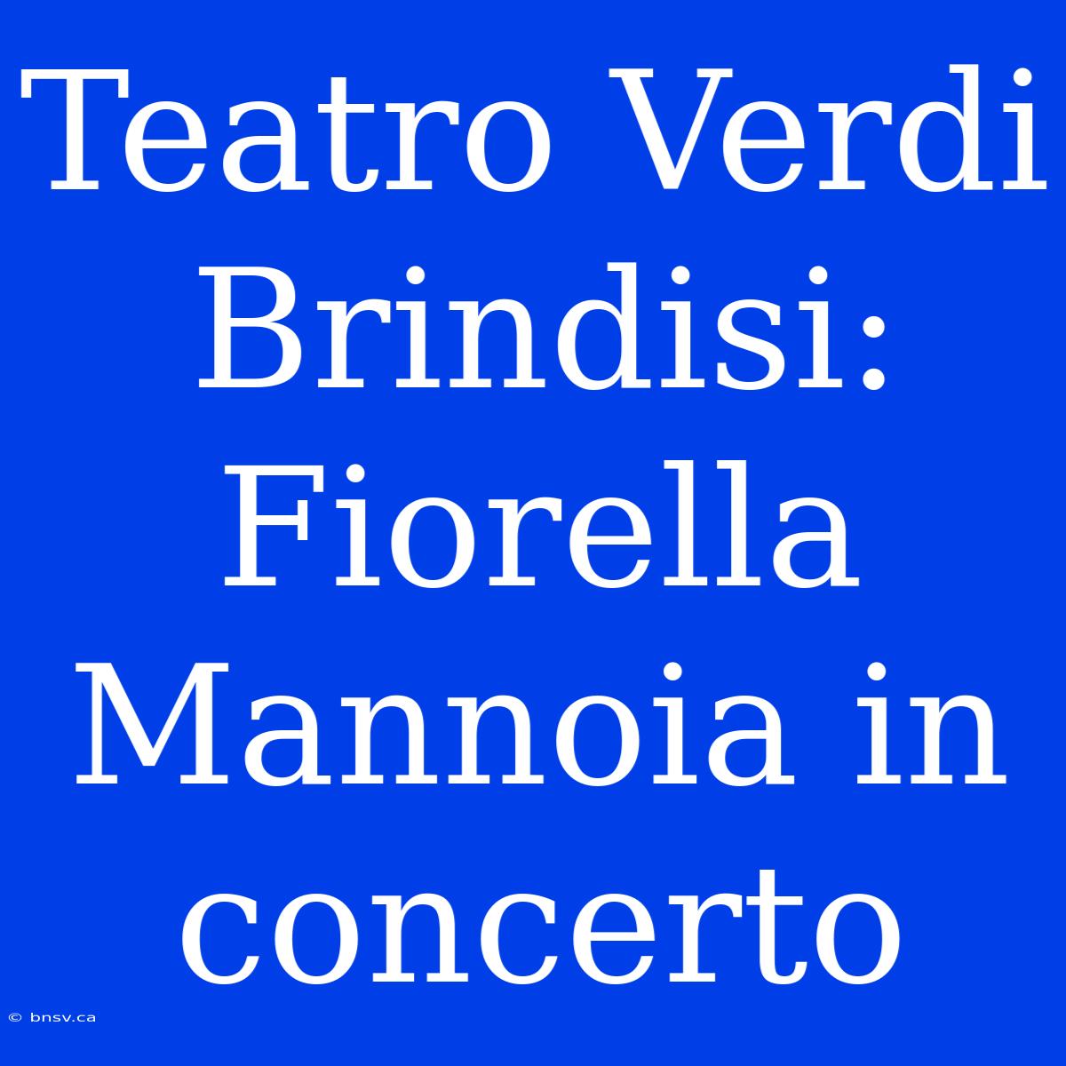 Teatro Verdi Brindisi: Fiorella Mannoia In Concerto