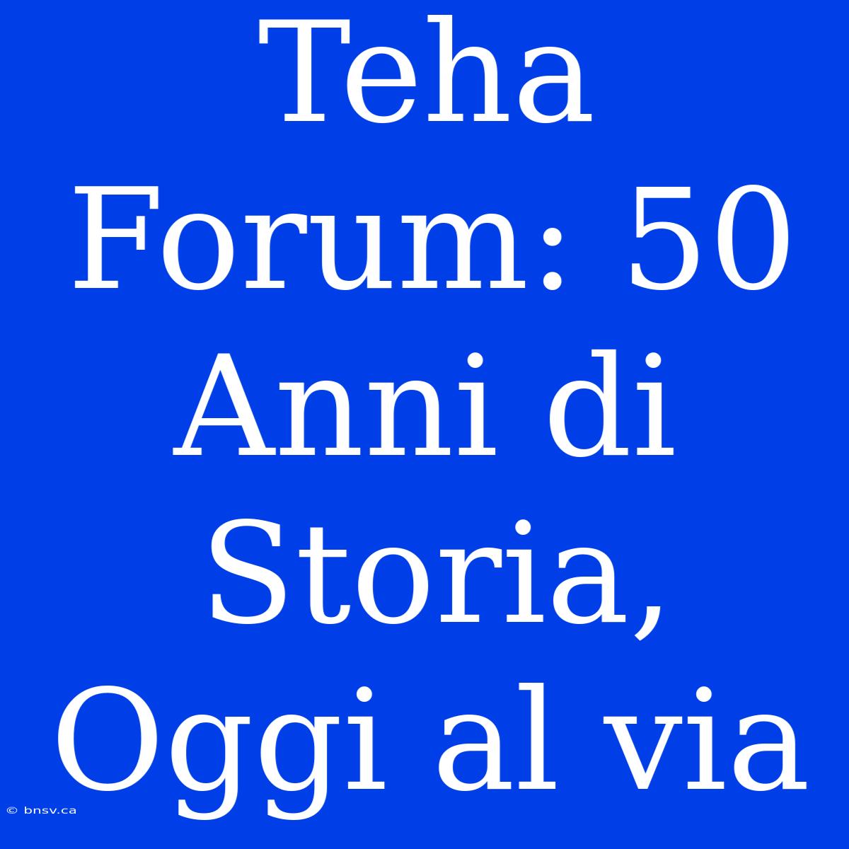 Teha Forum: 50 Anni Di Storia, Oggi Al Via