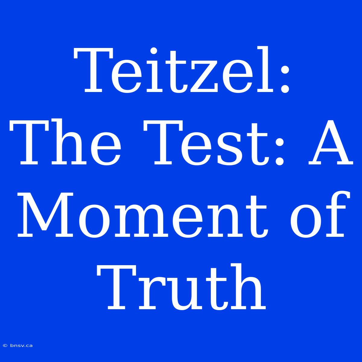 Teitzel: The Test: A Moment Of Truth