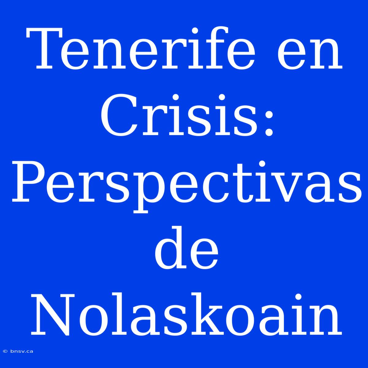 Tenerife En Crisis: Perspectivas De Nolaskoain