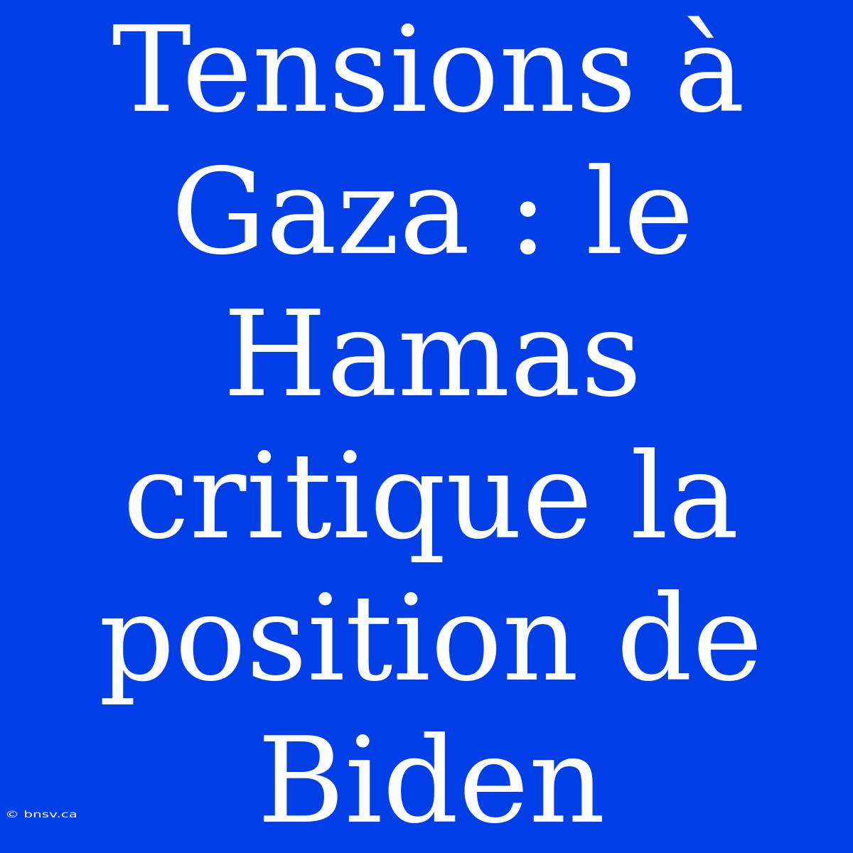 Tensions À Gaza : Le Hamas Critique La Position De Biden