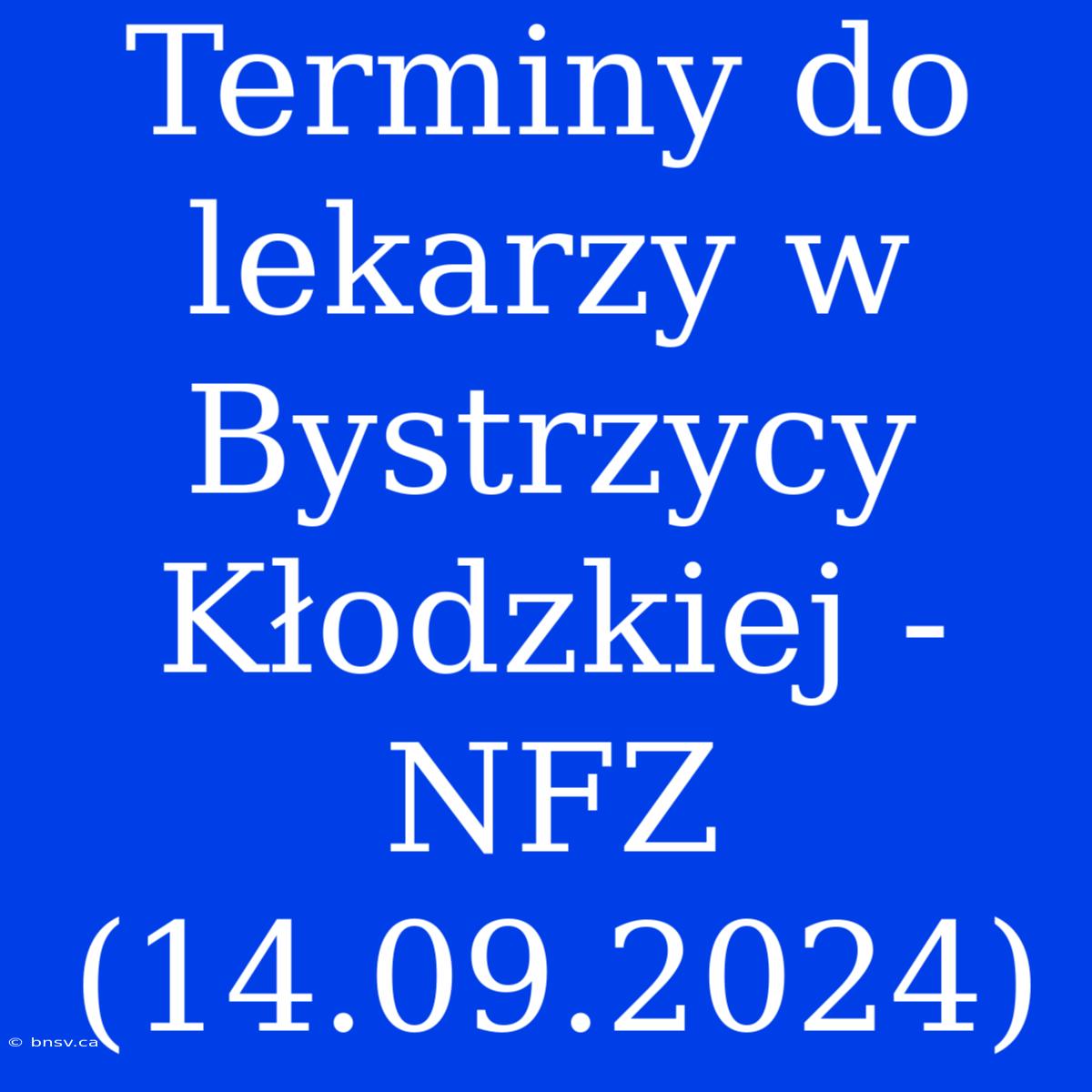 Terminy Do Lekarzy W Bystrzycy Kłodzkiej - NFZ (14.09.2024)