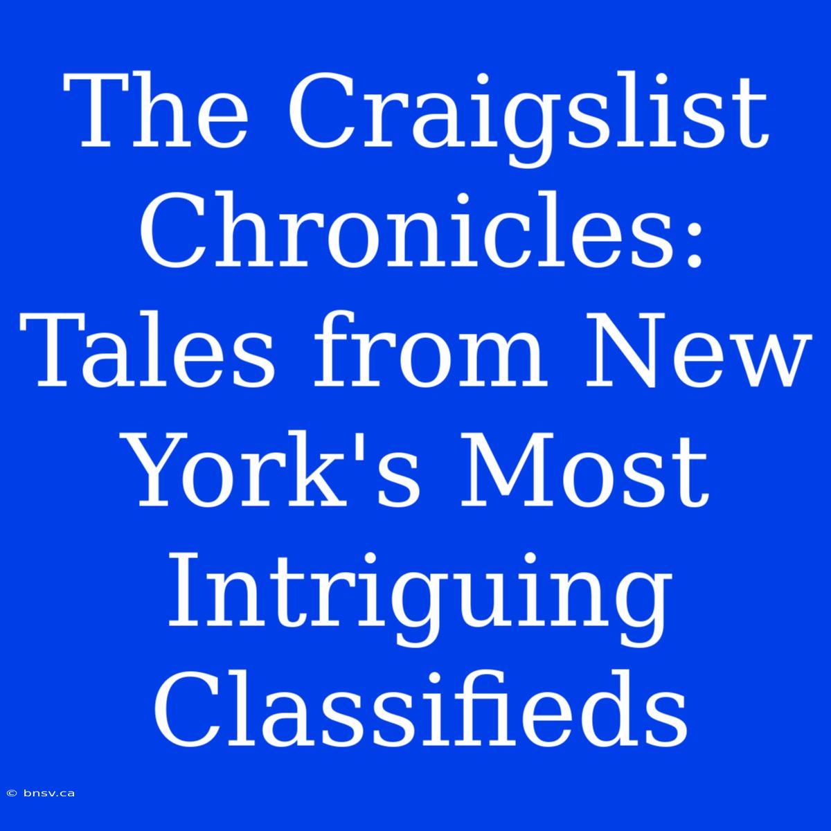 The Craigslist Chronicles: Tales From New York's Most Intriguing Classifieds